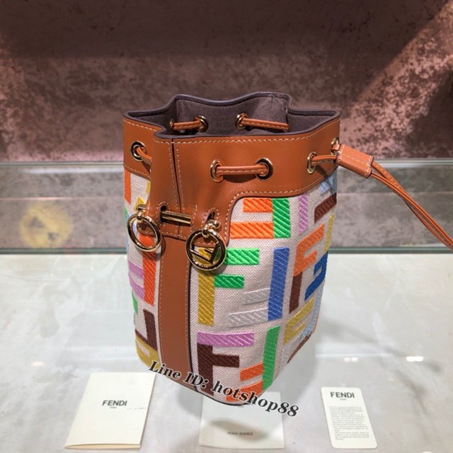 FENDI专柜精品包包 芬迪2020火爆新款肩背水桶女包 Fendi8066糖果色刺繡FF LOGO水桶包 fdzg2384